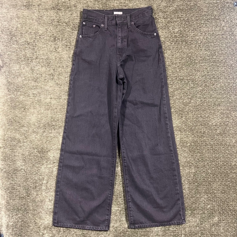 Levi's Cinch Baggy Women 25 Black High Rise Wide Leg Denim Jeans